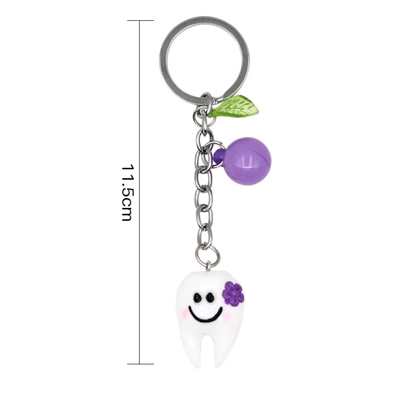 1pc Dental Gift Teeth Model Simulation Key Chain with Leaf Bead Decorative Accessories Pendant Tooth Chain Dentist Teeth Gift