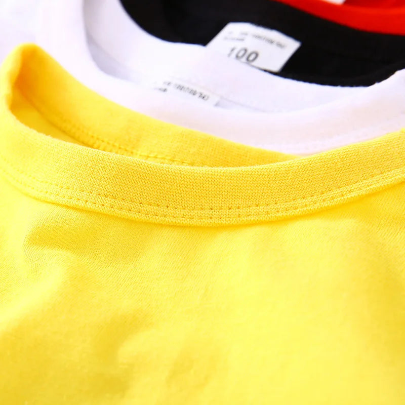 Autumn Spring Cotton Children T-shirt  Boys Girls Tees Long Sleeve White Shirt Kids Tops Baby Clothes Solid Black Blue Yellow