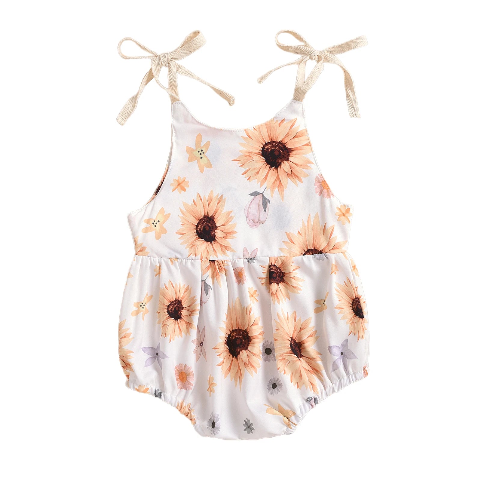 0-24M Newborn Infant Baby Girl Sun Sunflowe Print Sleeveless Romper Jumpsuit Summer Toddler Clothing