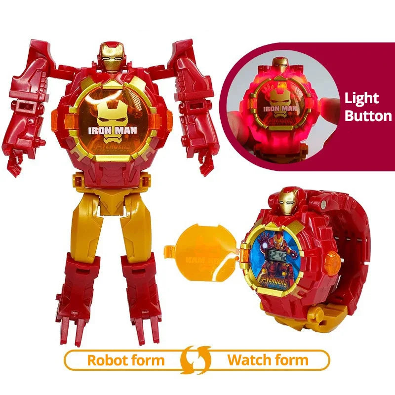 Light Digital Children Watches Boys Cartoon Robot Transformation Wristwatch Toy Mecha Robot Electronic Clock