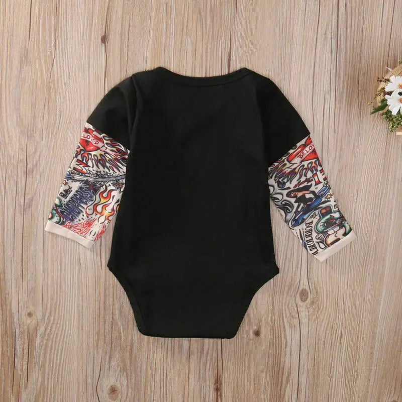 Baby Bodysuit Boys Girls Tattoo Printed Patchwork Jumpsuit Newborn Costume Casual Outfits Toddler Infant Kids Clothes Bodysuits