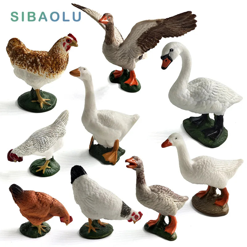 Simulation Swan Chicken Hens Duck Goose Geese Farm animal model figurines toy miniature garden home decoration accessories Decor