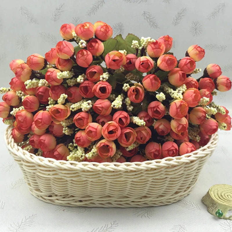 Autumn 15 heads/bouquet small bud roses bract simulation flowers silk rose decorative Flowers Home decorations for Wedding 24CM