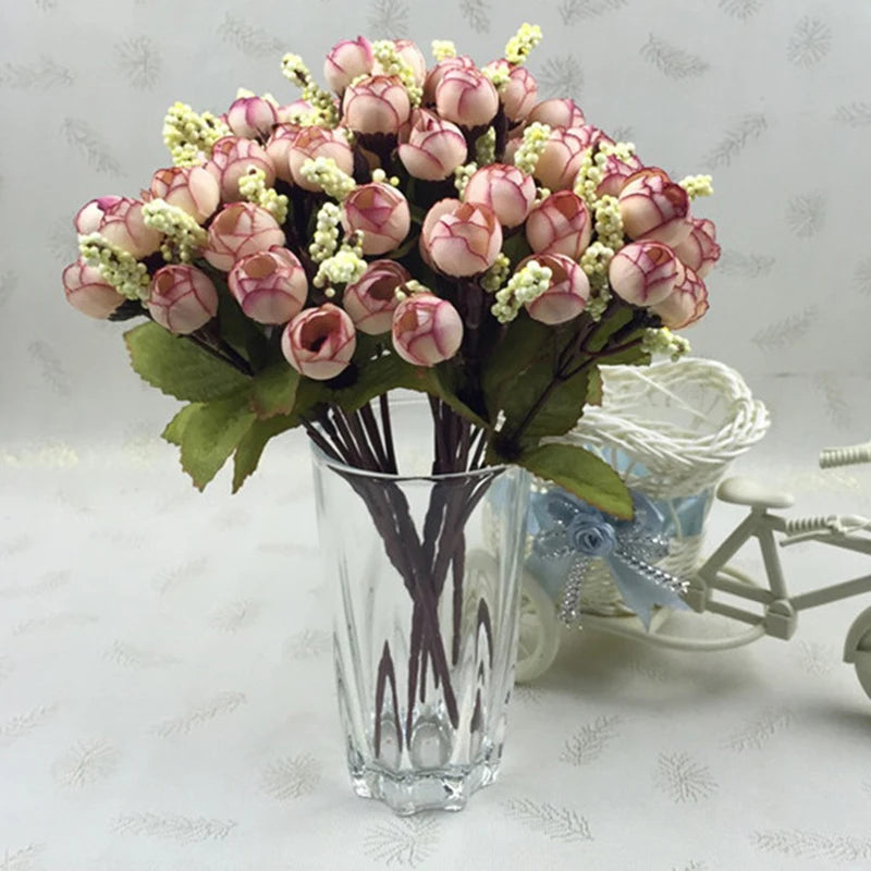 Autumn 15 heads/bouquet small bud roses bract simulation flowers silk rose decorative Flowers Home decorations for Wedding 24CM
