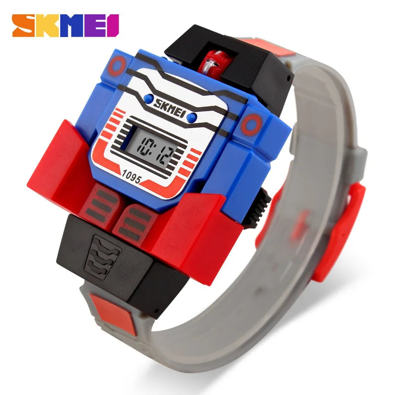 Skmei Fashion LED Digit Kids Children Watch Sports Cartoon Watches Cute Relogio Relojes Robot Transformation Toys Wrist Watch