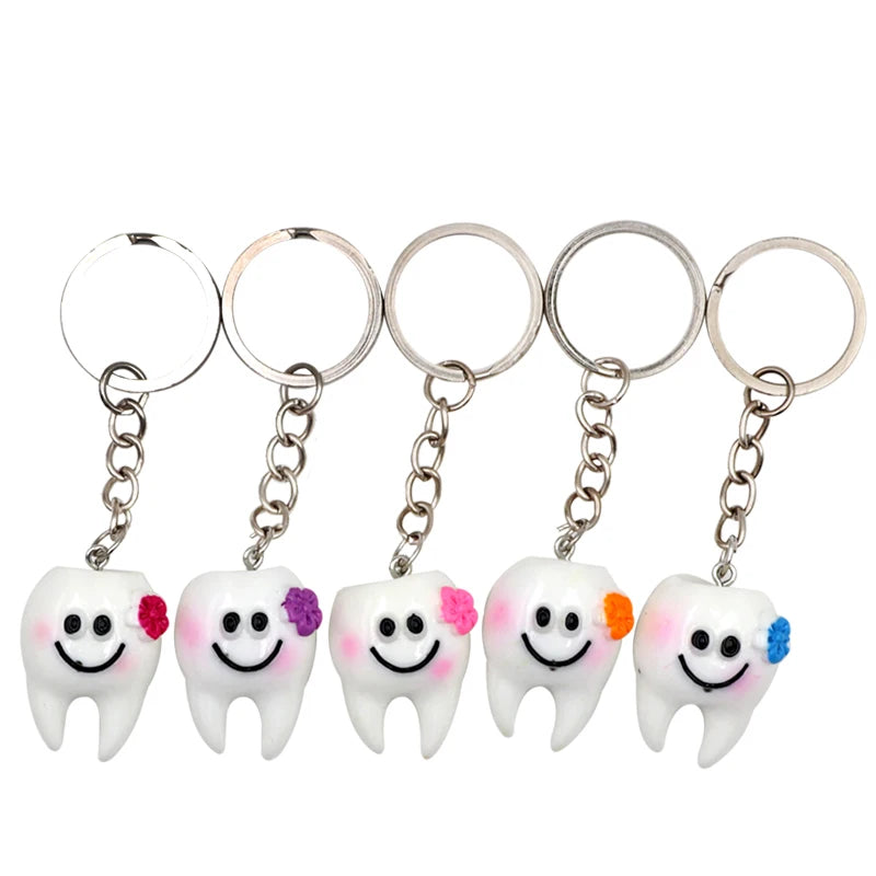 10pcs Dental Teeth Shape Model Simulation Tooth Key Chain Fashion Cartoon Lovely Girls  Gift Pendant Teeth Key Chain
