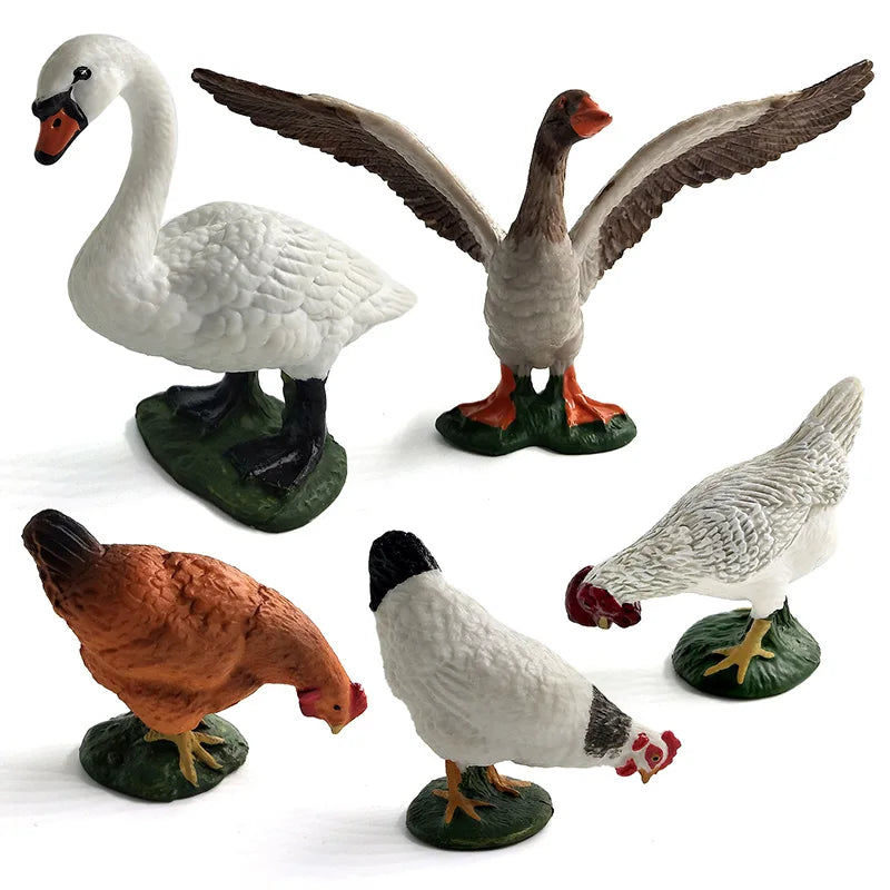 Swan Rooster Chicken Duck Goose Hen Figurines Farm Animal Model Home Decor Miniature Fairy Garden Decoration Accessories Modern