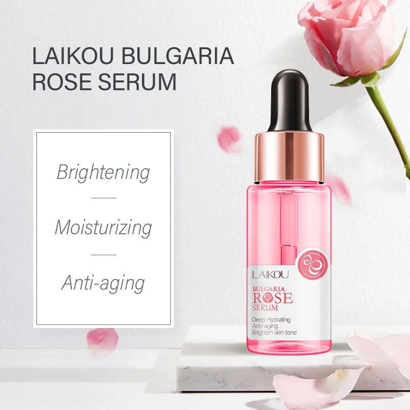 LAIKOU Bulgaria Rose Face Serum Deep Moisturizing Hydrating Anti Aging Brighten Skin Tone Remove Spots Shrink Pores Skin Care