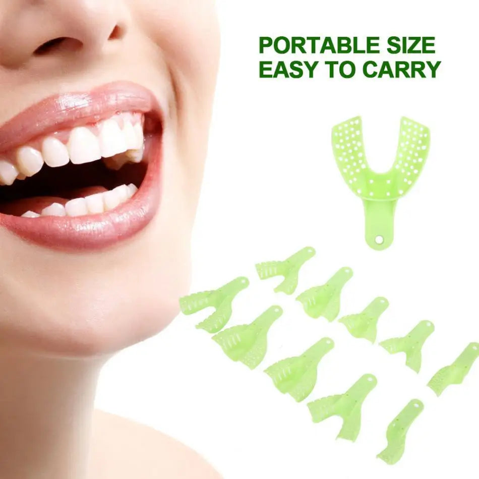 10Pcs/Set Dental Perforated Green Plastic Impression Tray Teeth Whitening Autoclave Durable Dentist Oral Materials Tooth Holder