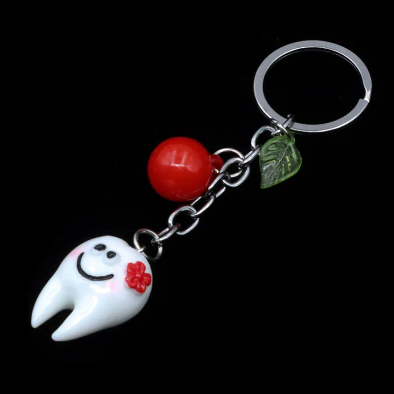 1pc Dental Gift Teeth Model Simulation Key Chain with Leaf Bead Decorative Accessories Pendant Tooth Chain Dentist Teeth Gift