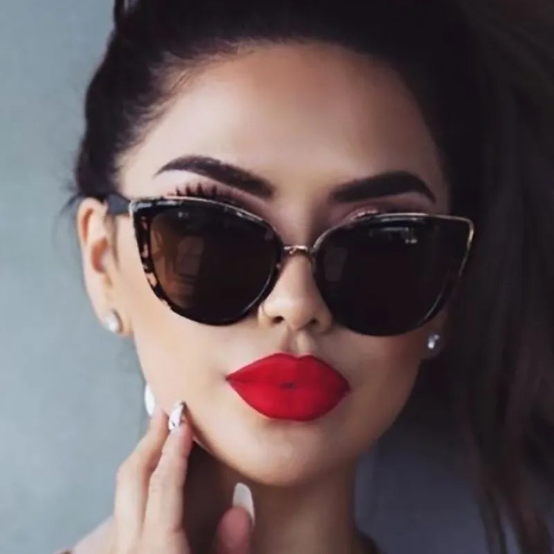 2021 Brand Vintage Cat Eye Sunglasses Woman Retro Driving Round Metal Frame Sun Glasses For Female Mirror UV400