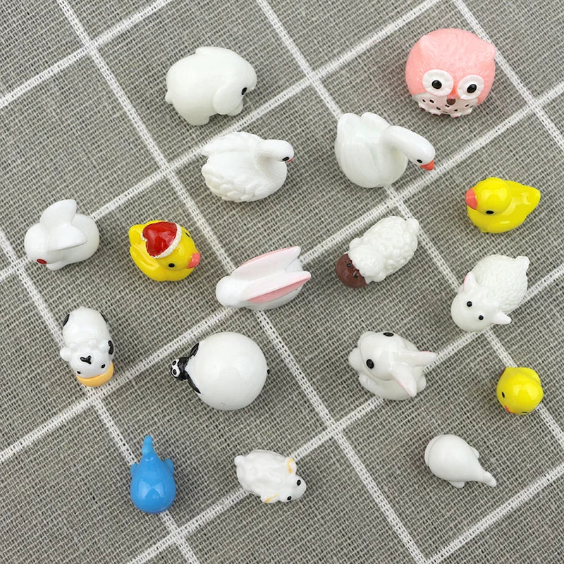 20pcs Cute Resin Animal Miniatures DIY Craft Supplies Home Garden Aquarium Decor Accessories Props Figurines Materials Kids Toys