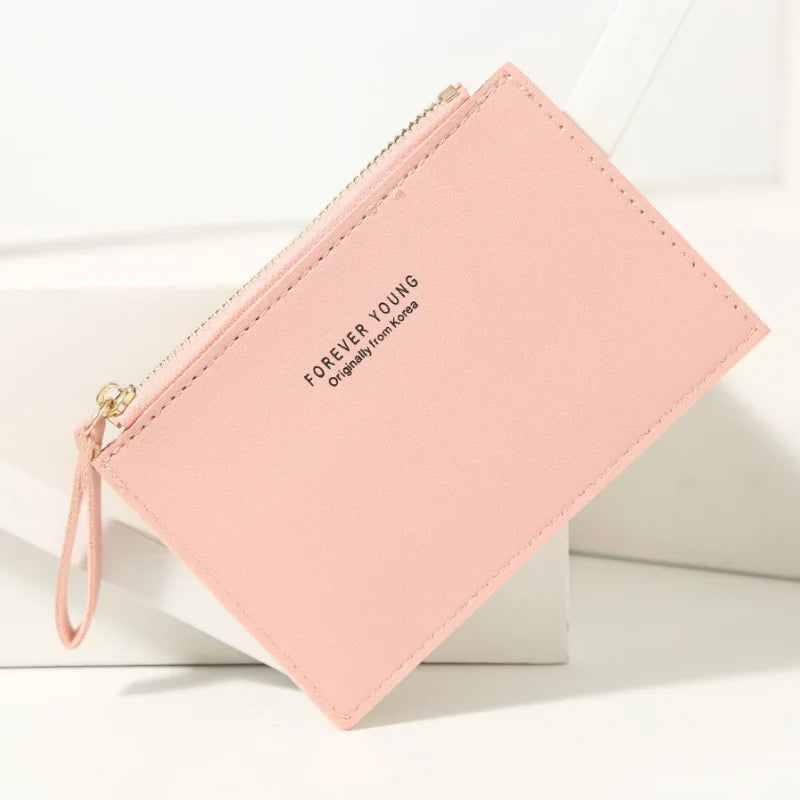 Men and women ID card holder PU zipper small coin purse credit card holder solid color business card case business card holder
