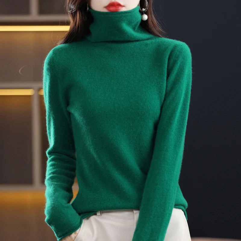 Wool Cashmere Sweater Women's Pullover Long Sleeve Autumn and winter High Stacked Collar Knitted Sweater High Quality Jumper Top
