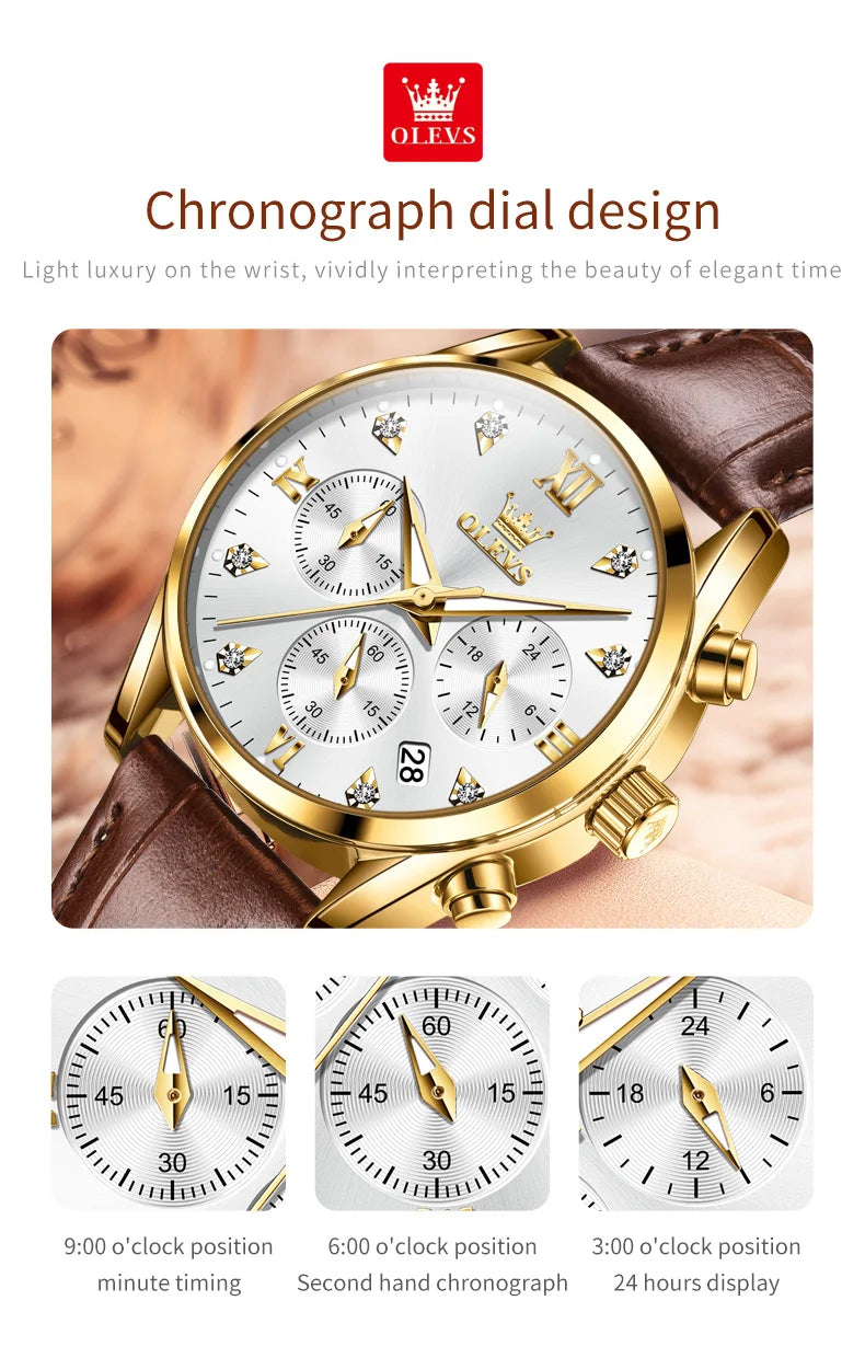 OLEVS Watch for Women Top Brand Luxury Women Quartz Watches Leather Strap Waterproof Multi-function Luminous Ladies Wristwatch