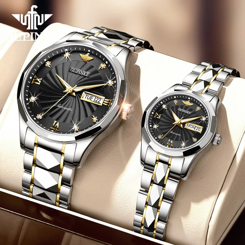 OUPINKE Simplicity Couple Watches for Men and Women Luxury Brand Automatic Mechanical Wristwatch Lover's Valentine's Gifts Watch