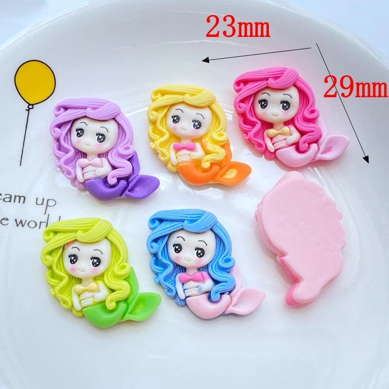 10Pcs New Cute The Mermaid Princess Flat Back Resin Cabochons Scrapbooking DIY Jewelry Craft Decoration Accessorie