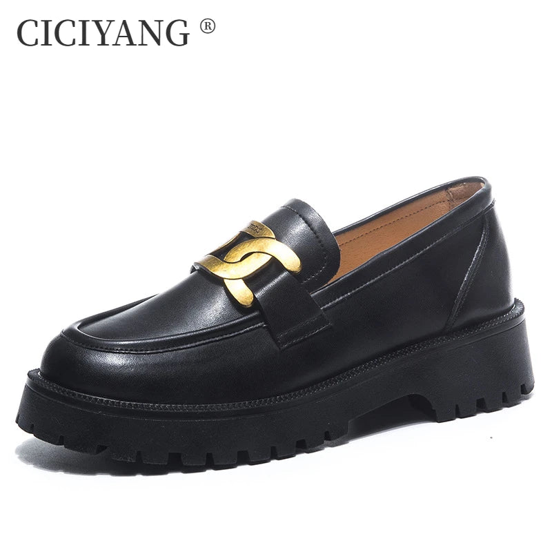 CICIYANG Women's Loafers Pumps Luxury Shoes Genuine Leather 2024 Spring New Ladies Platform Sneakers 41 42 Girls Shoes Students