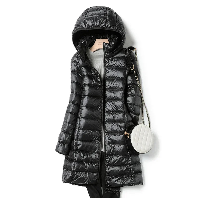 Winter Womens Down Jackets Long Ultra Light Thin Casual Coat Puffer Jacket Slim Remove Hooded Parka winter coat women