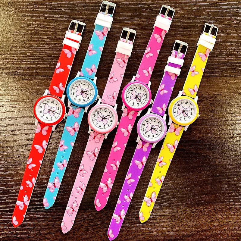 Lovely Butterfly Printing Silicone Candy Jelly Quartz Watches For Kids Children Girls Students Party Gifts Clock