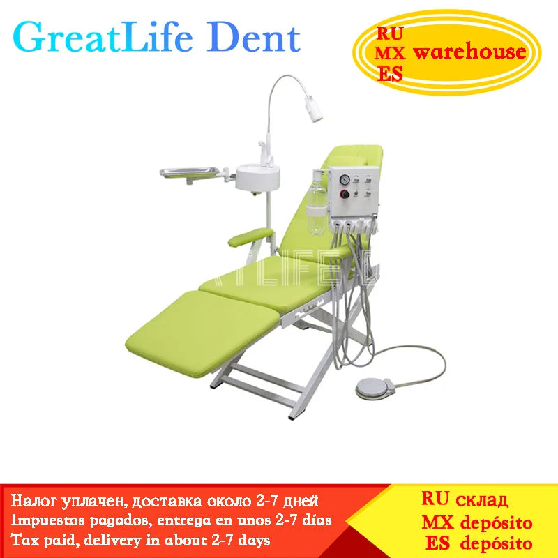 GreatLife Dent Cheap Dental Unit Dental Chair Complete Set Dental Folding Chair Sale with Led Lamp and Portable Turbine Unit