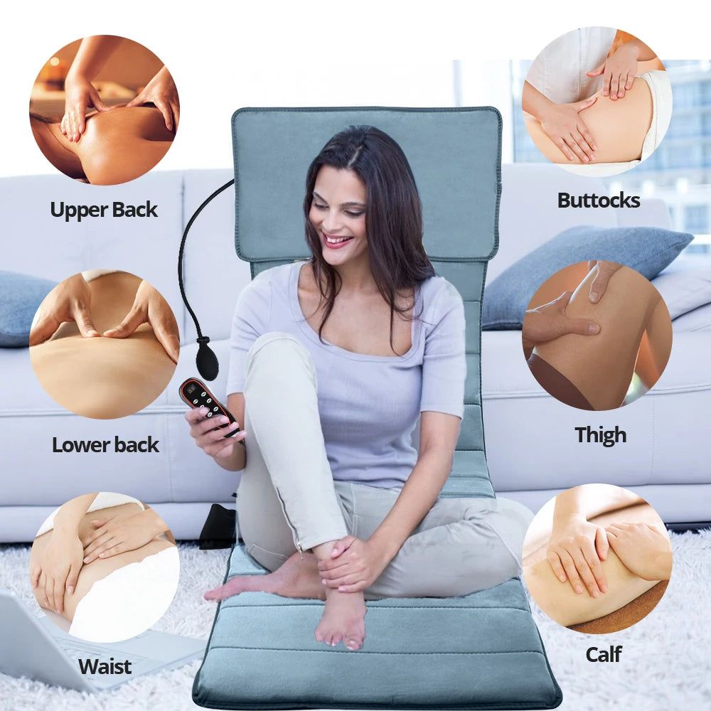Electric Back Massage Chair Cushion Heating Vibrating Back Massager Home Office Lumbar Neck Multifunctional Mat Pad Pain Relief