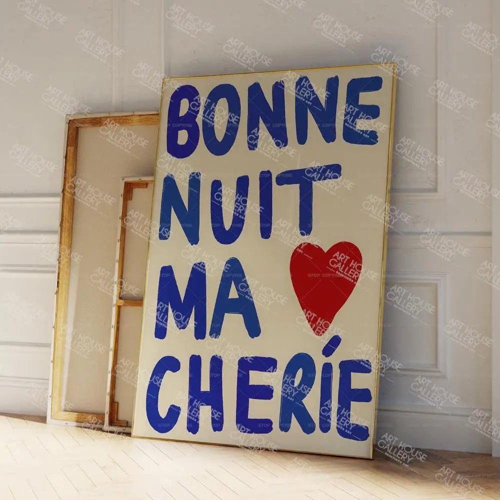 Modern Good Night French Bonne Nuit Ma Cherie Love Couple Quotes Wall Art Prints Canvas Painting Poster Pictures For Living Room