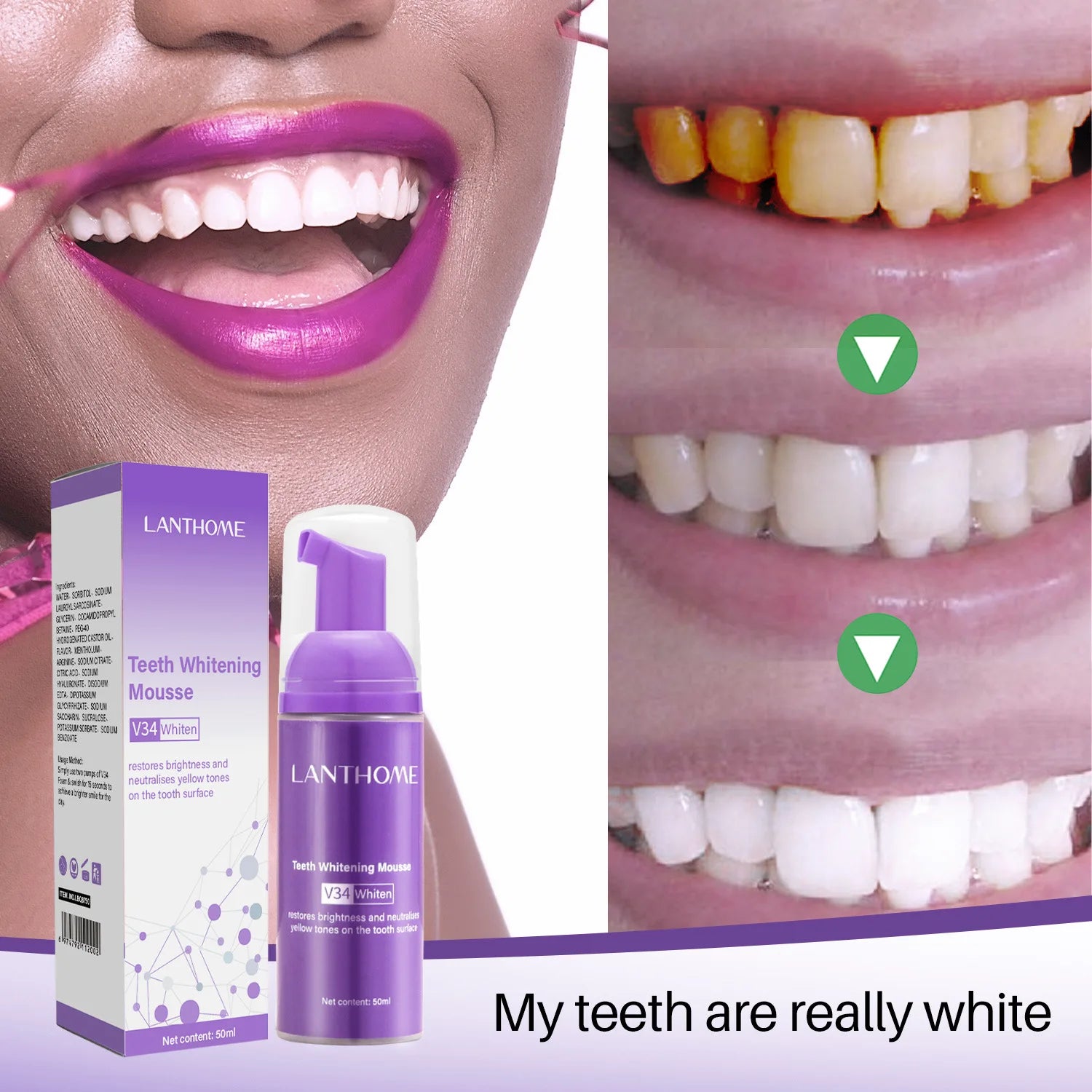 V34 Teeth Whitening Mousse Toothpaste Remove Plaque Stains Cleaning Oral Hygiene Bleaching Dental Tools Fresh Breath Tooth Care