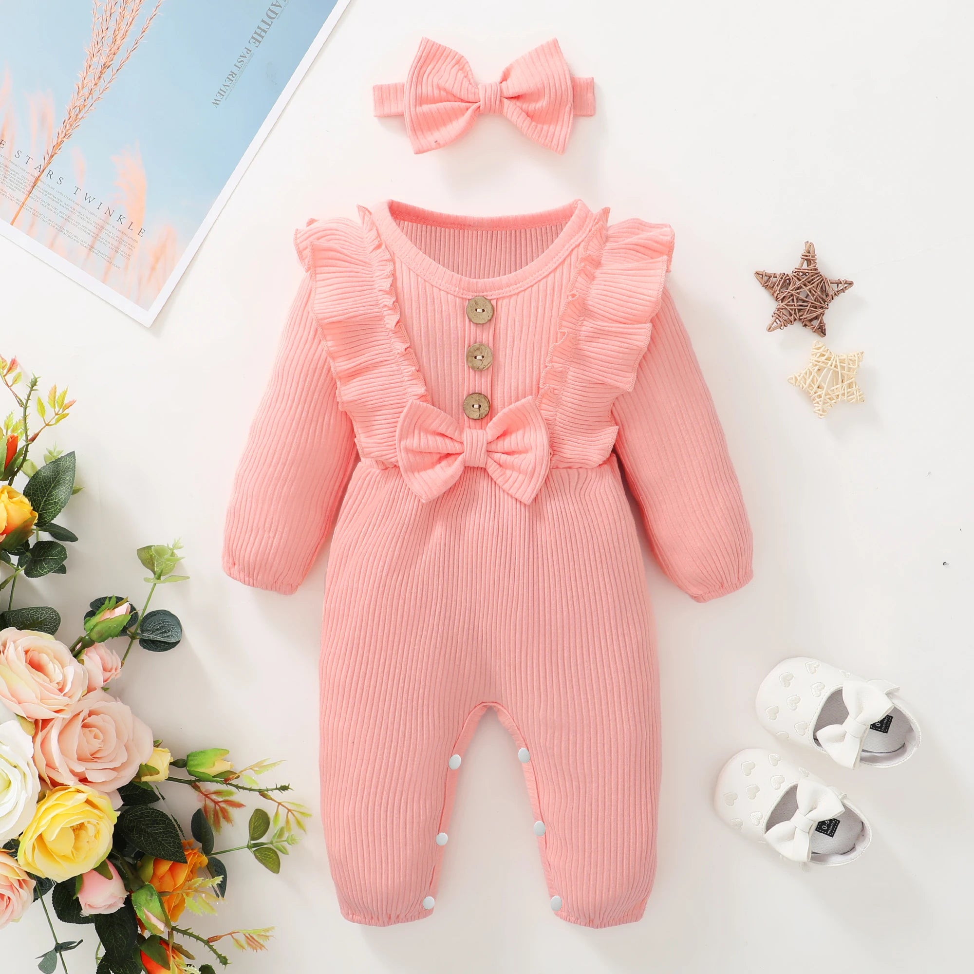 Baby Girl Clothes 0 to 3 Months Long-sleeve New Born Costume for Babies Infant Clothes Romper Toddler Clothing with Headban