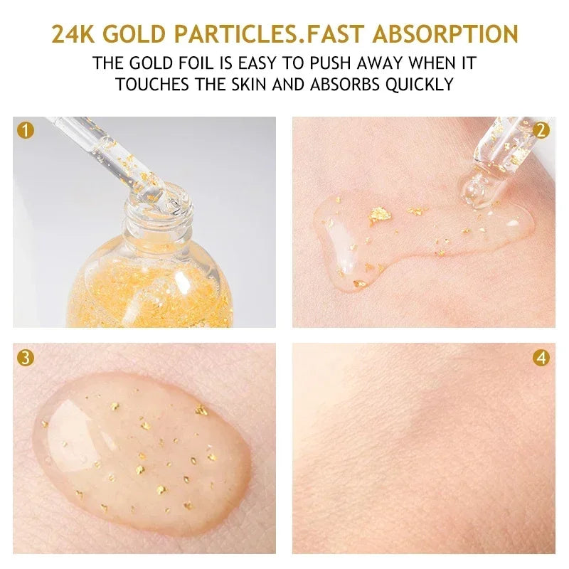 24k Gold Serum Hyaluronic Acid Essence Anti-aging Fade Fine Lines Moisturizing Whitening Brighten Repair Face Serum Skin Care