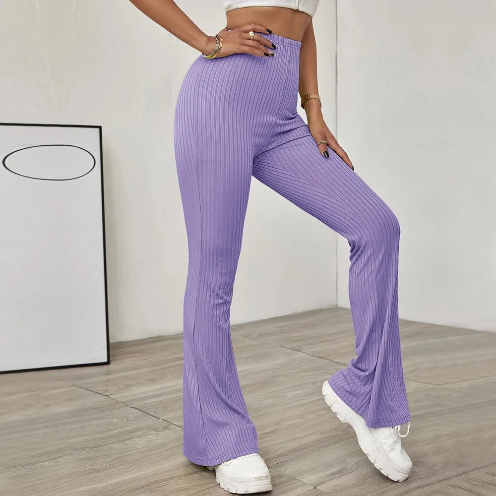 2024 spring and summer new European and American temperament high-waisted thin beltless boot knitted casual pants women clothes