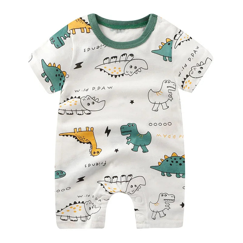 New Summer Baby Clothing Newborn Boys Girls Short-sleeved Cartoon Print Section Open File Climbing Clothing Baby Jumpsuit Romper