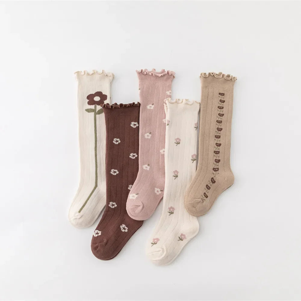Autumn Winter Korean Flower Striped Knee High Long Stockings Warm Thermal Leggings Socks Tights for Baby Girls