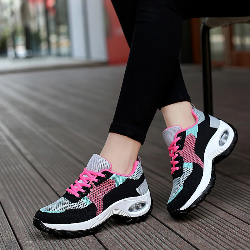 Tenis Women Sneakers Air Cushion Walking Shoes Breathable Gym Jogging Shoes for Woman Lace Up Platform Sport Shoe Tenes Feminino