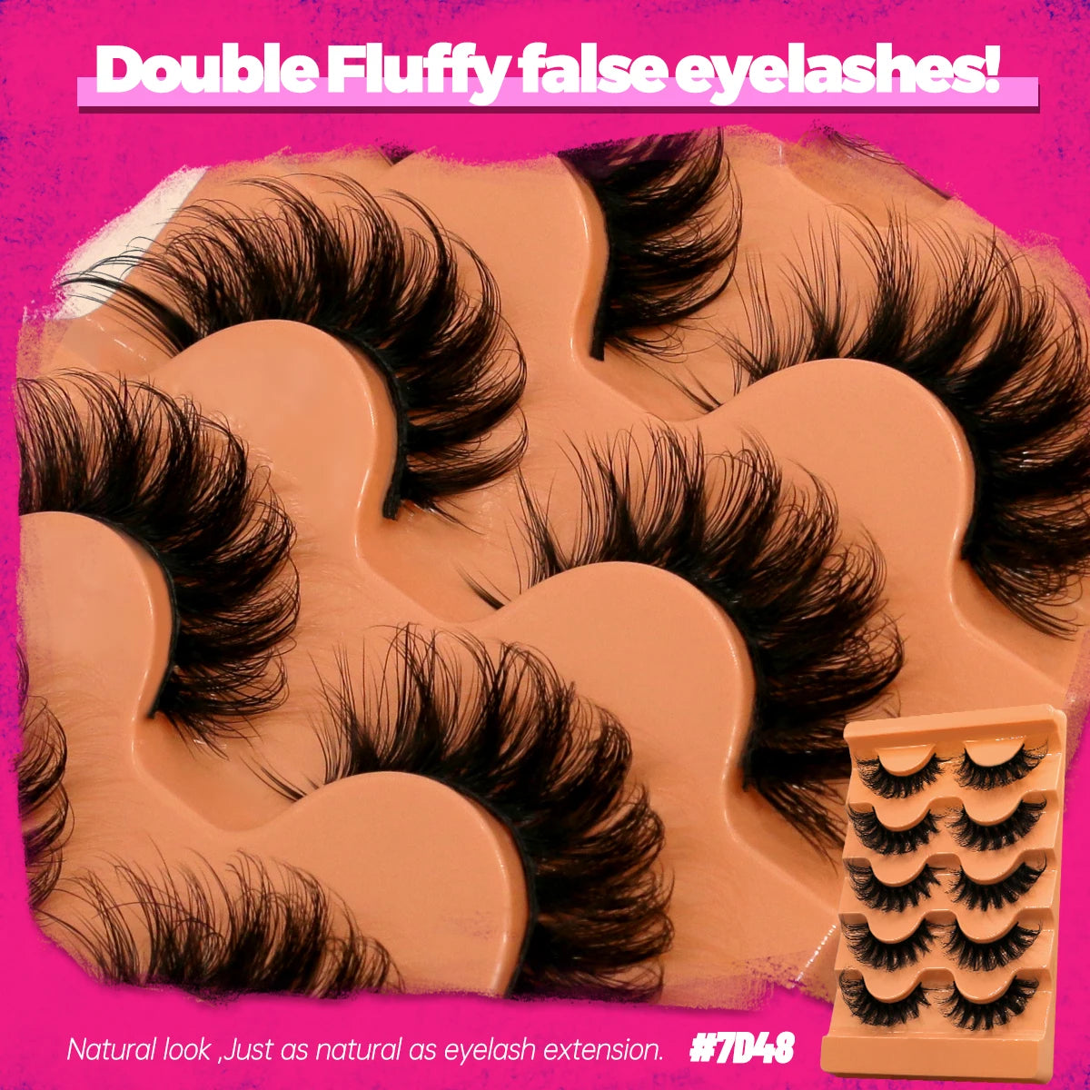 GROINNEYA Fluffy Lashes 5 Pairs D Curl 3D Mink False Eyelashes Thick Volume Russian Strip Lashes Mink Lashes Faux Natural Fake L