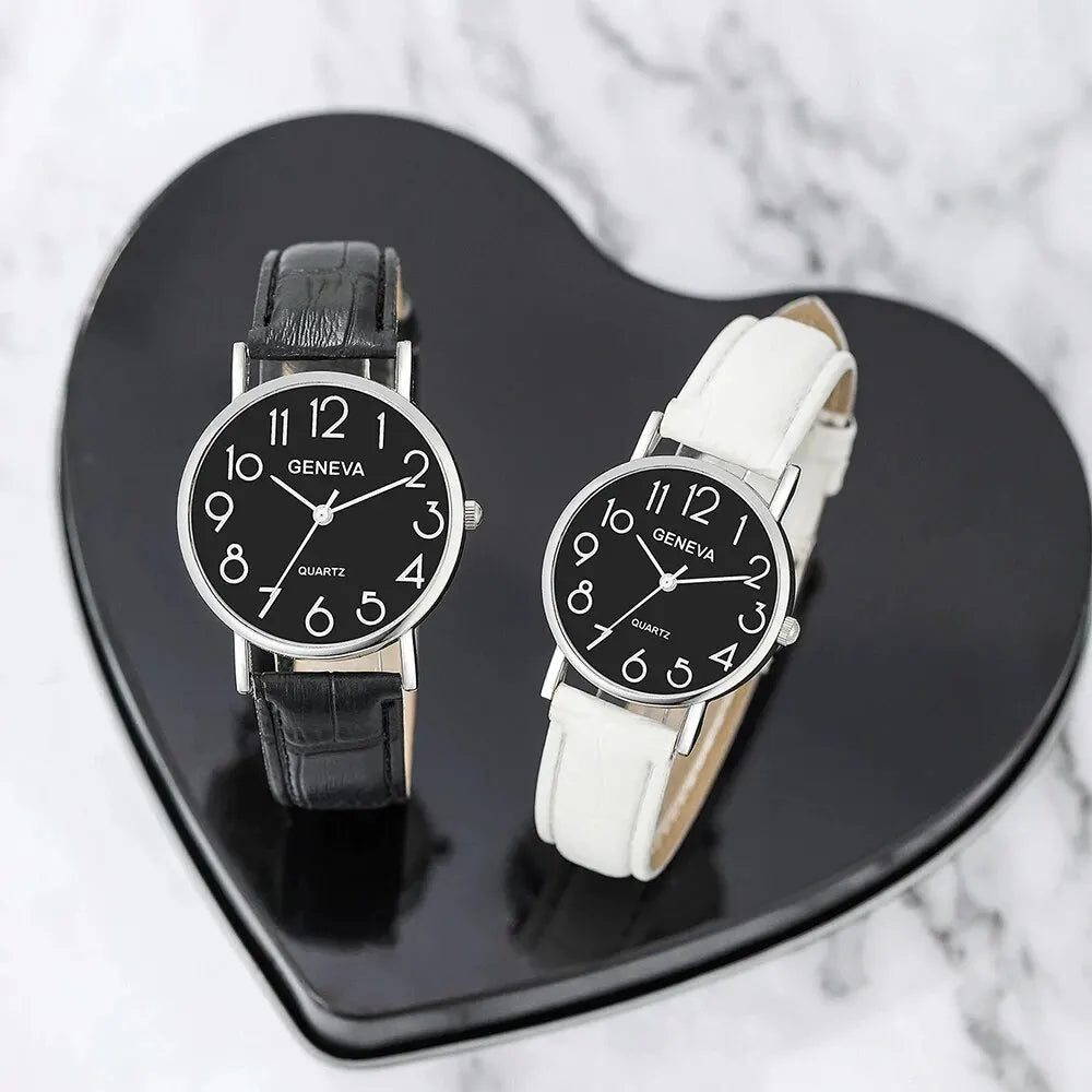 4pcs Couple Quartz Watch Bracelet Set Couple Fashion Black White Leather Strap Quartz Watch Woven Infinity Bracelets Set