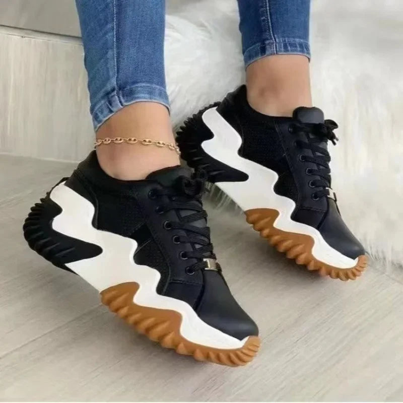 Women Platform Sneakers Leather Casual Ladies Chunky Shoes 2023 White Woman High Black Fashion Brand Thick Soled Wedge Sneakers