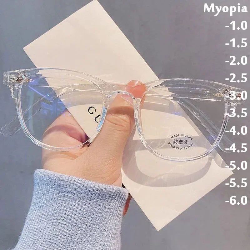 2024 Oversized Myopia Eyeglasses Vintage Unisex Transparent Frame Eyewear Anti-Blue Light Ladies Nearsight Glasses for Women