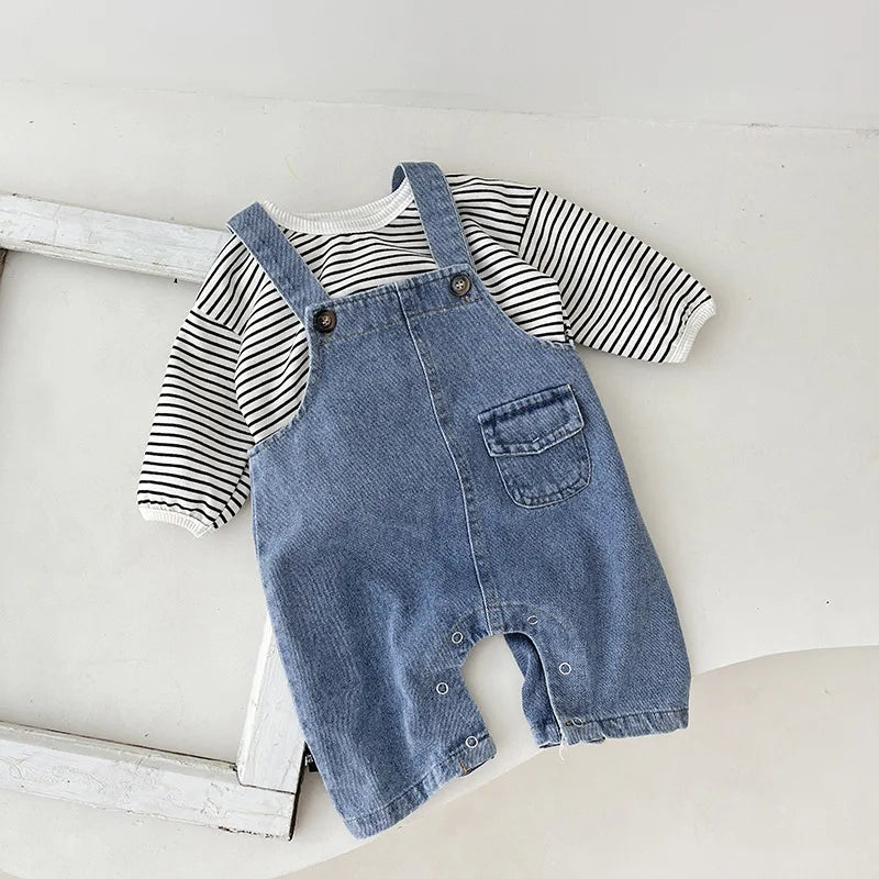2023 Autumn New Baby Sleeveless Denim Jumpsuit Newborn Toddler Cute Pocket Romper Infant Girl Casual Overalls Kids Clothes