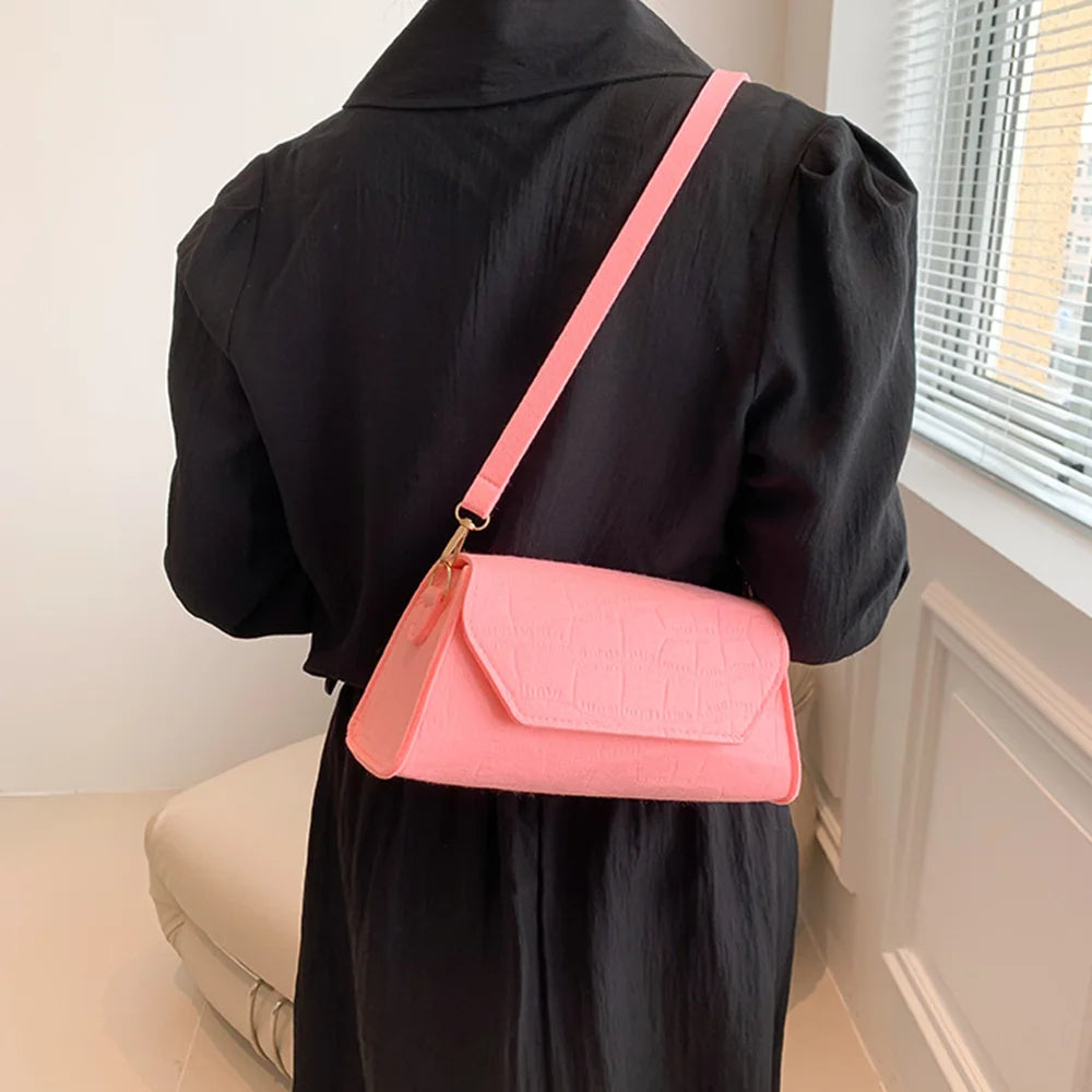 Fashion Felt Cloth Pattern Shoulder Bags For Women Small Underarm Bag Luxury Solid Color Female Handbag New Tote Clutch Purse