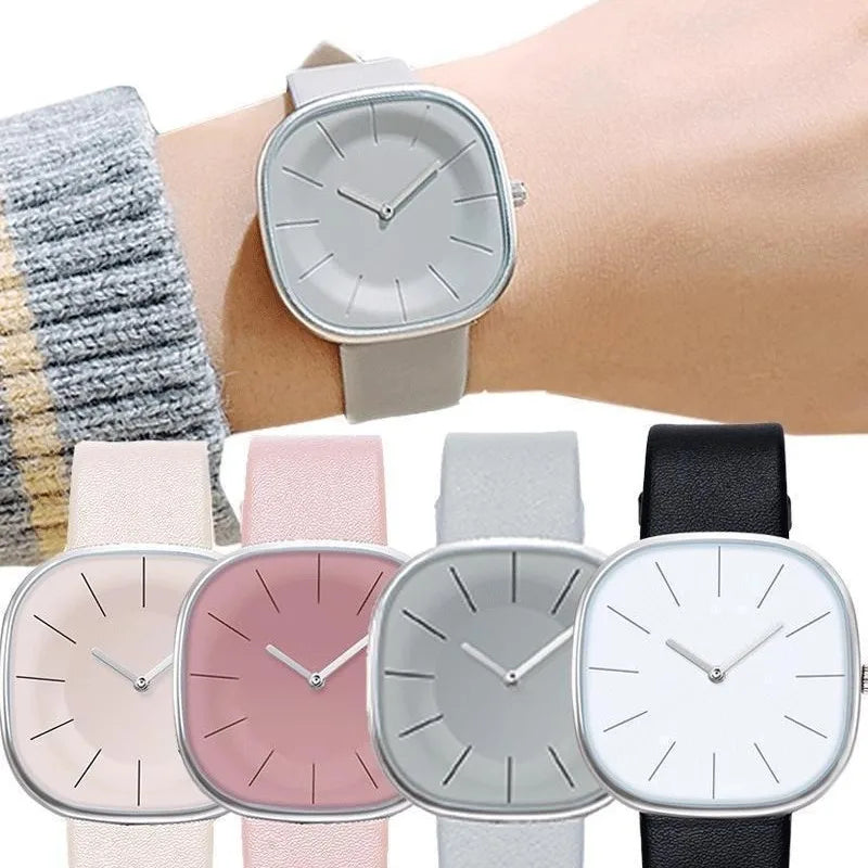 Simple Square Quartz Watch Men Women Luxury Imitation Leather Casual Ladies Couple Wristwatch