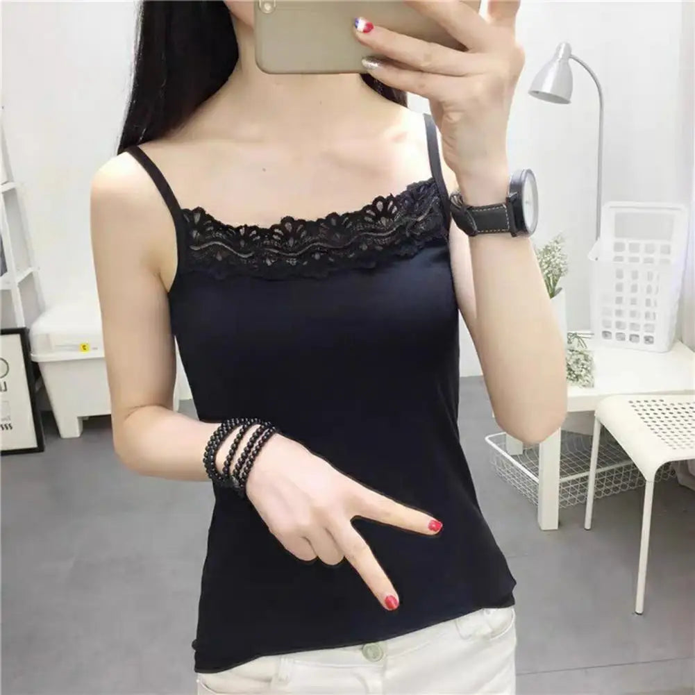 Women Lace Tanks Top Spaghetti Strap Lace Square Neck Sleeveless Match Pants Soft Pullover Summer Camisole Women Clothes