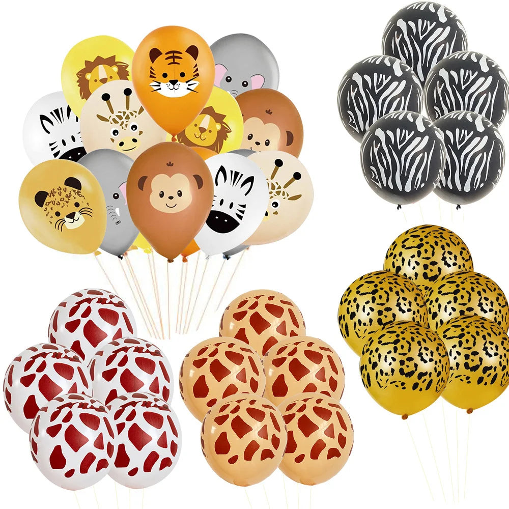 10pcs Carton Animal Monkey/Tiger/Giraffe Pattern Balloons for Jungle Wild Safari Birthday Party Decoration Forest Party Supplies