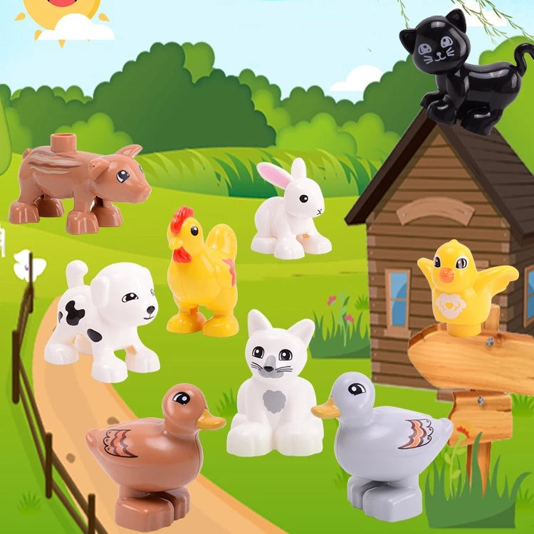 Big Size Building Blocks Animal Accessories Figures Farm Poultry Livestock Cat Rabbit Compatible Bricks Toys Children Kids Gifts