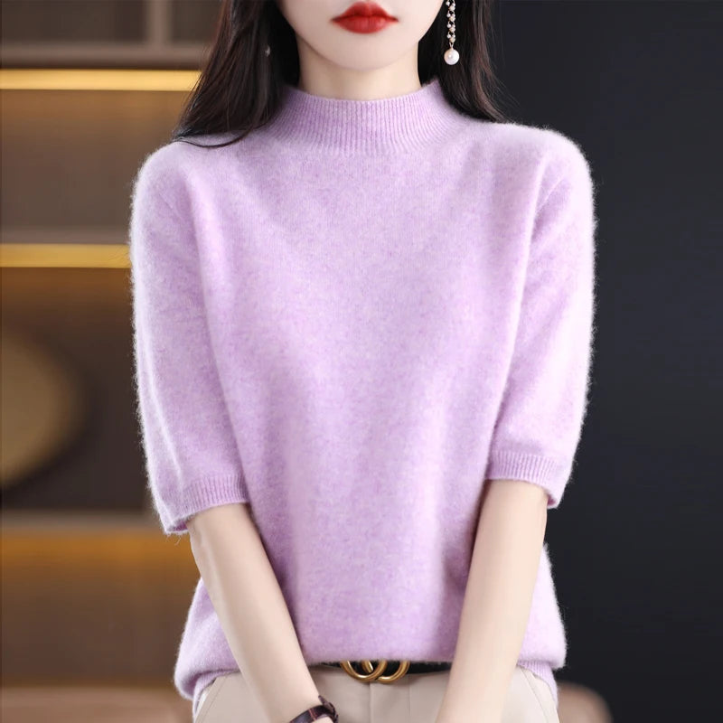 Half-sleeve pullover New 100% Merino Sweater Women's Sweater Clothing Sweater Stand-up Spring and Autumn Sweater