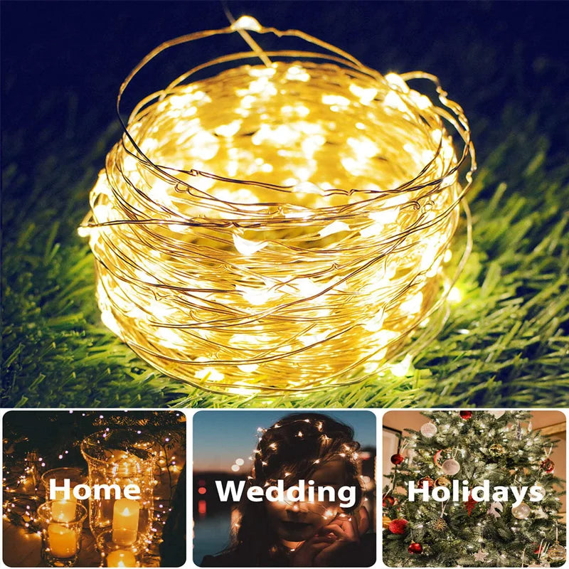 32m/22m/11m/7m Solar LED Light Outdoor Festoon Lamp Garden Fairy Light String Waterproof Christmas Garland Yard Decoration Light