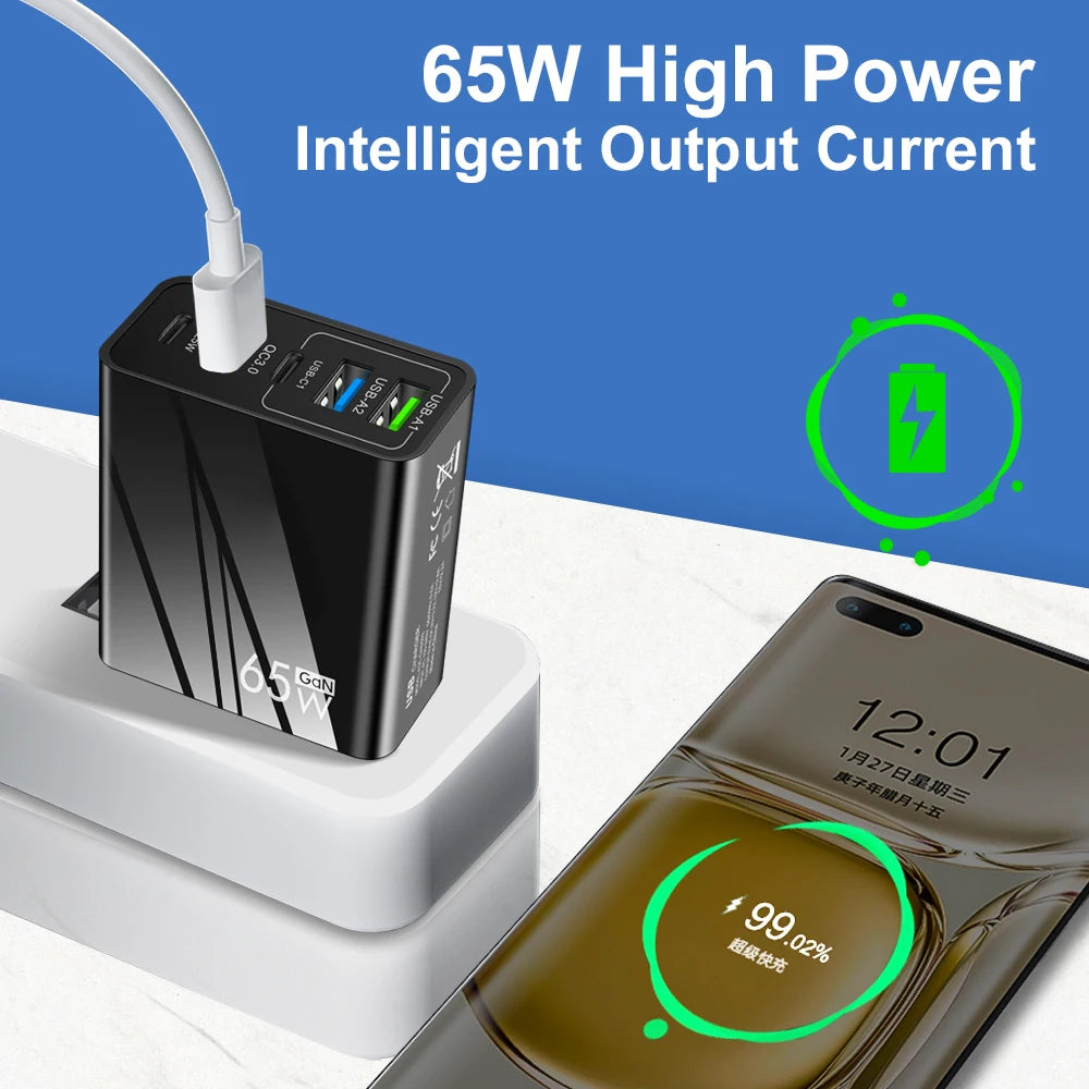 65W USB Charger Quick Charge 3.0 5 ports Type C PD Fast Charging Mobile Phone Adapter For Samsung Xiaomi iPhone 14 Wall Charger