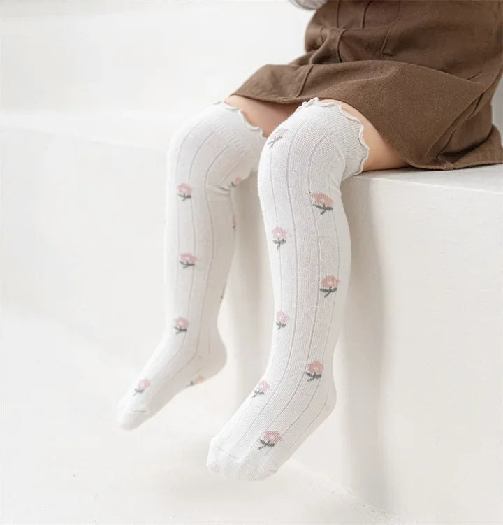 Autumn Winter Korean Flower Striped Knee High Long Stockings Warm Thermal Leggings Socks Tights for Baby Girls