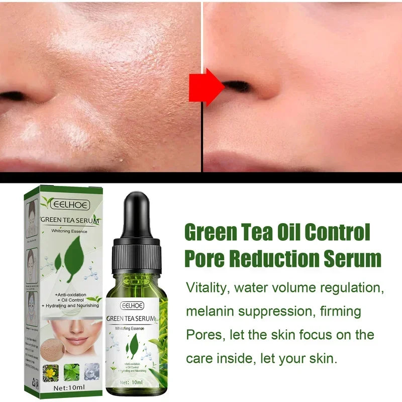 Pore Shrink Face Serum Green Tea Oil Control Remove Dark Spots Improve Acne Blackheads Dry Skin Firm Care Korean Cosmetics 10ml
