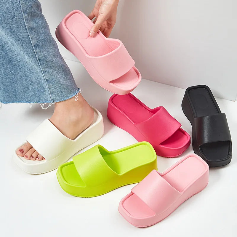 Women Fashion Slippers 6cm Wedge Heel Outdoor Indoor Slides Eva Soft Flip Flops Thick Sole Anti-Slip Sandals for Girls